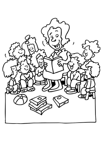 Malvorlage  die Lehrerin erzählt