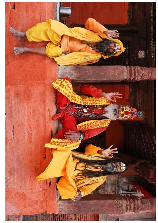 3 Sadhus (heilige Hindumänner in Nepal)