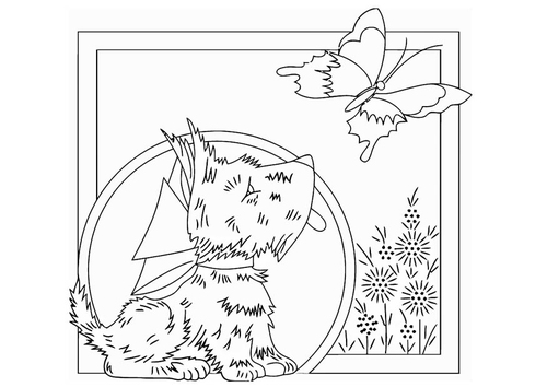 Malvorlage  Hund mit Schmetterling