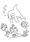 Malvorlagen Delphin und Fisch mit Anker