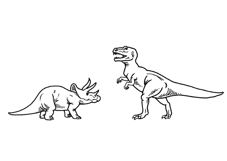 Malvorlage  Ticeratops und T-Rex