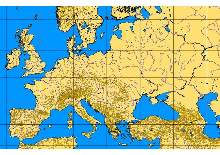 Bild Europa mit Berglinien und FlÃ¼ssen