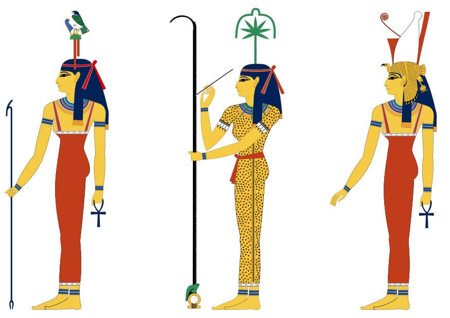 Bild Hathor, Seschat und Mut