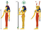 Hathor, Seschat und Mut