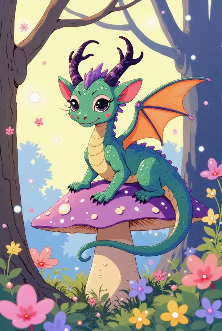 Bild kleiner Drache im Wald