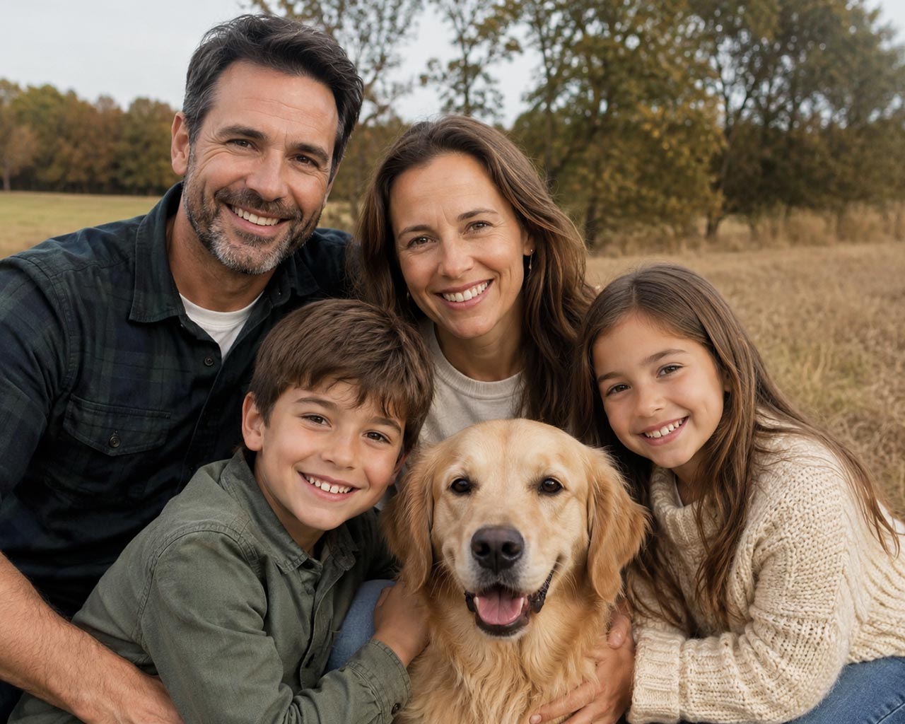 Originales Farbfoto einer Familie mit Hund