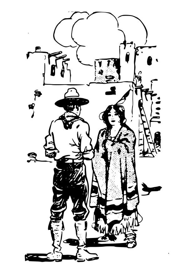 Malvorlage cowboy mit frau