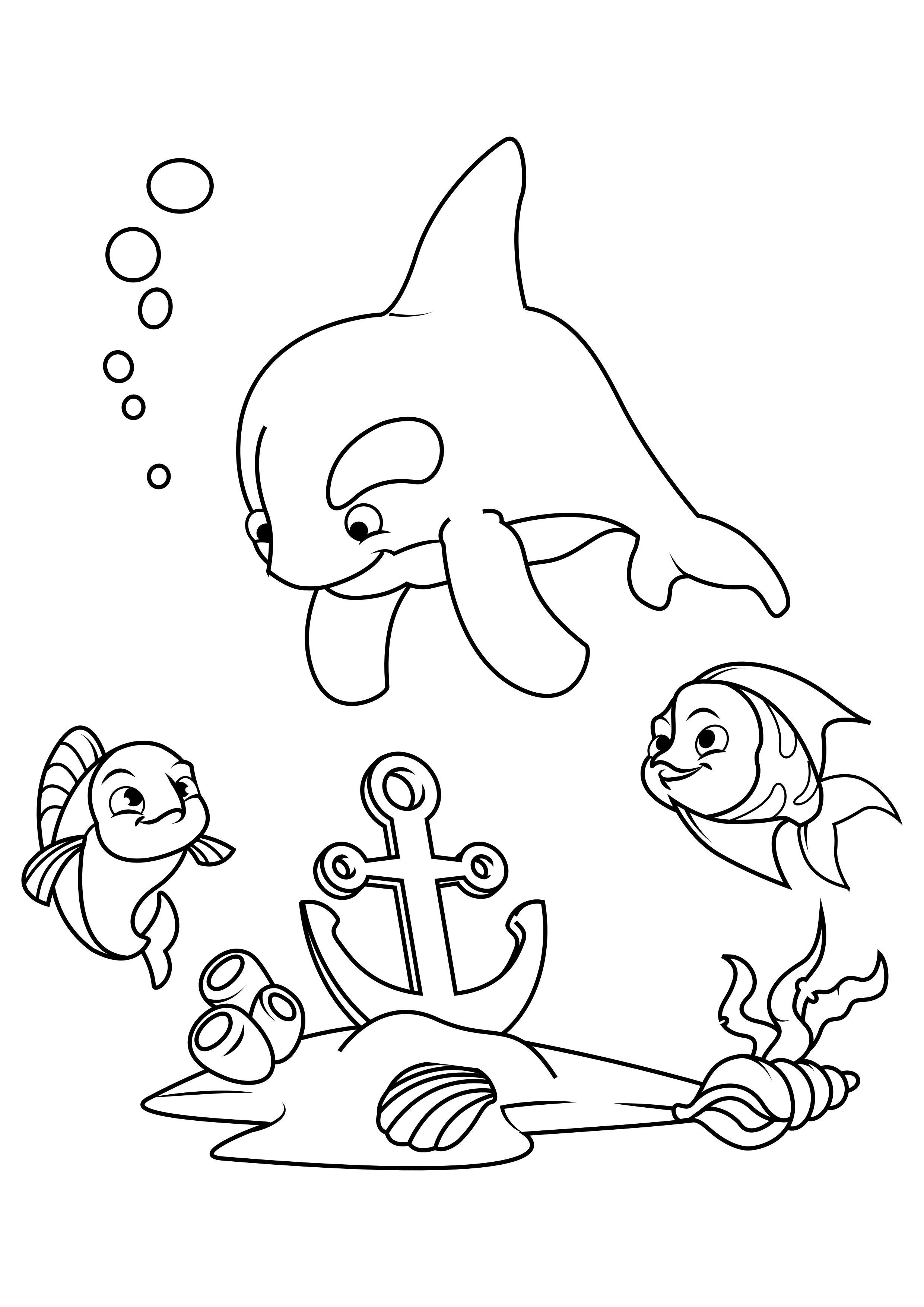 delphin und fisch mit anker Malvorlage delphin und fisch mit anker