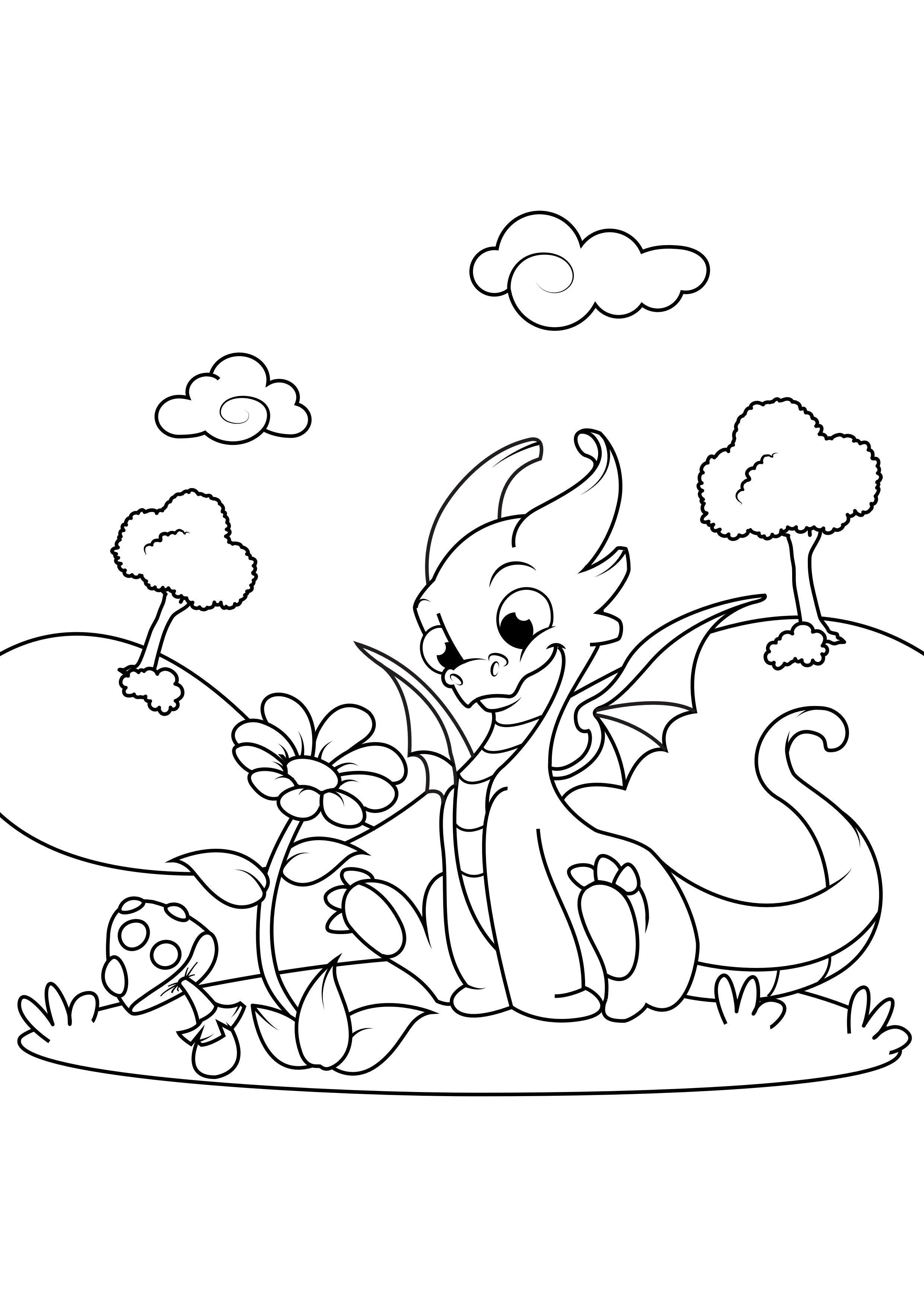 drache mit blume Malvorlage drache mit blume