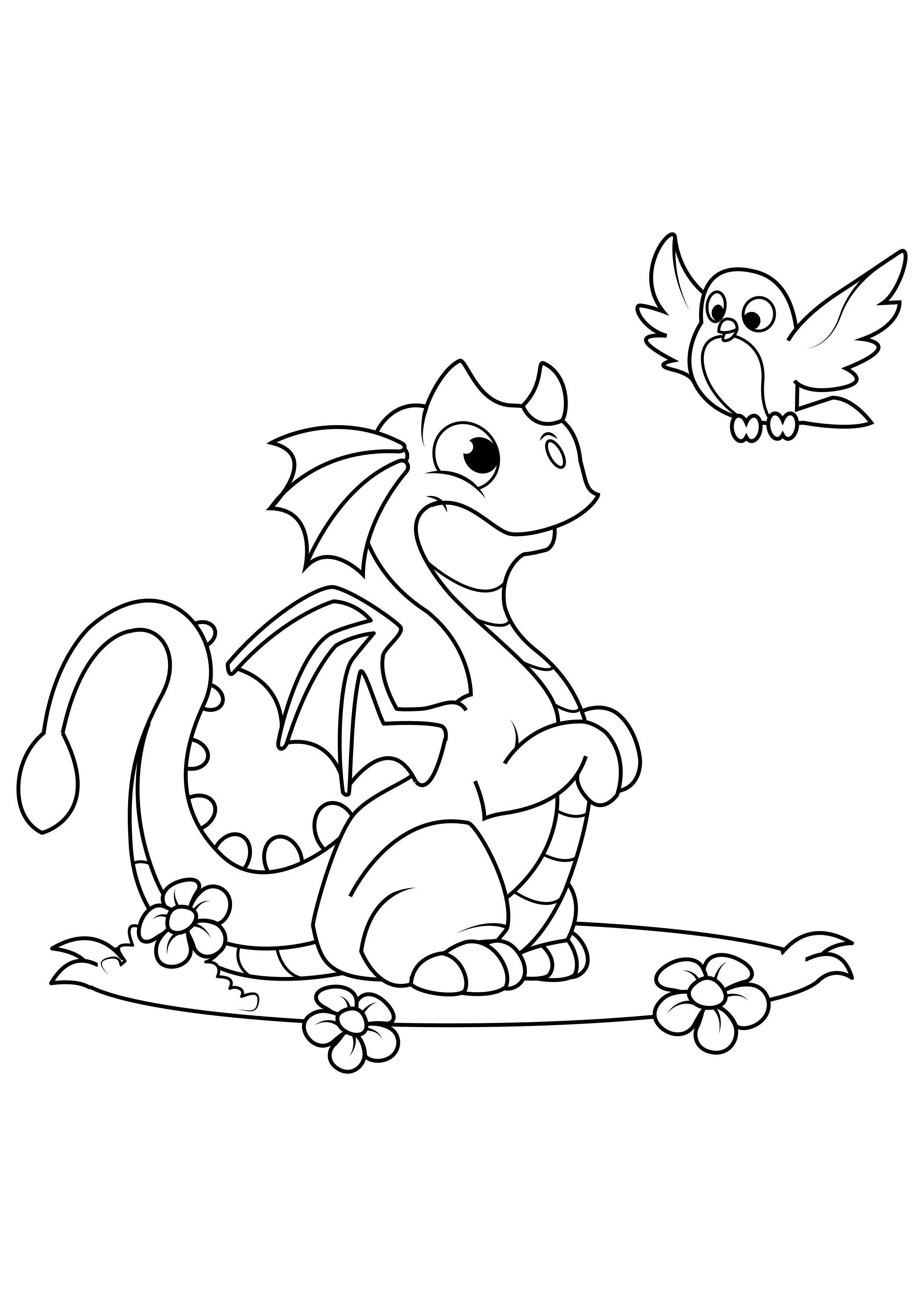 drache mit vogel Malvorlage drache mit vogel