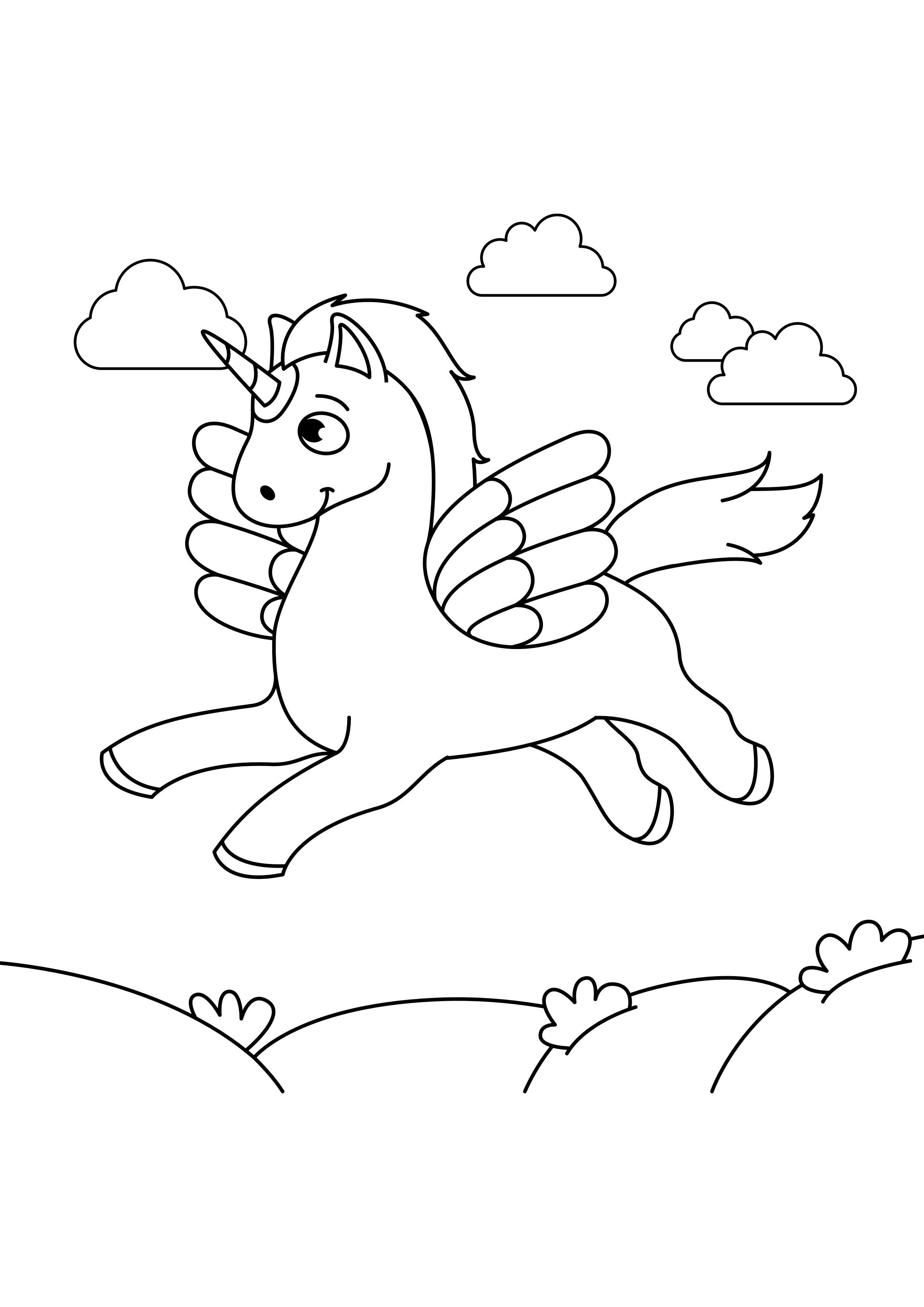Malvorlage einhorn fliegt in den himmel