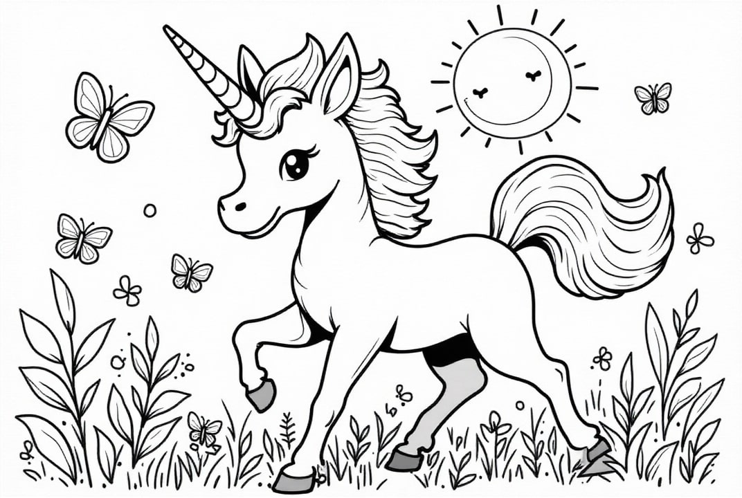 Malvorlage einhorn mit schmetterlingen