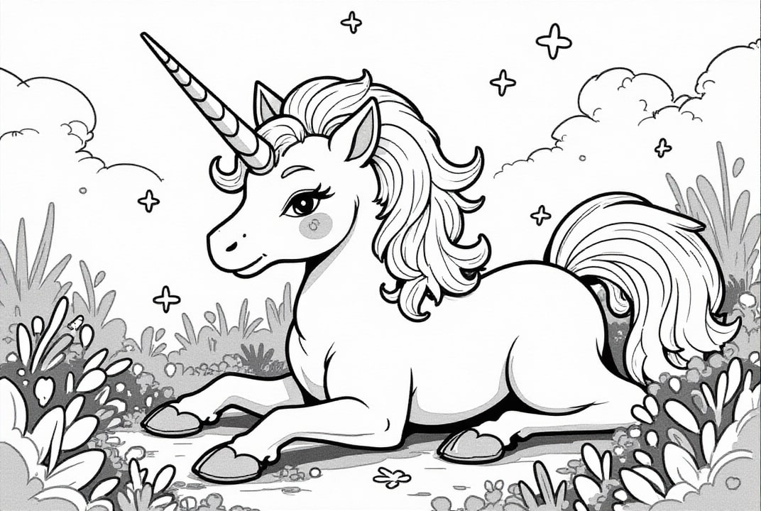einhorn ruht auf der wiese Malvorlage einhorn ruht auf der wiese