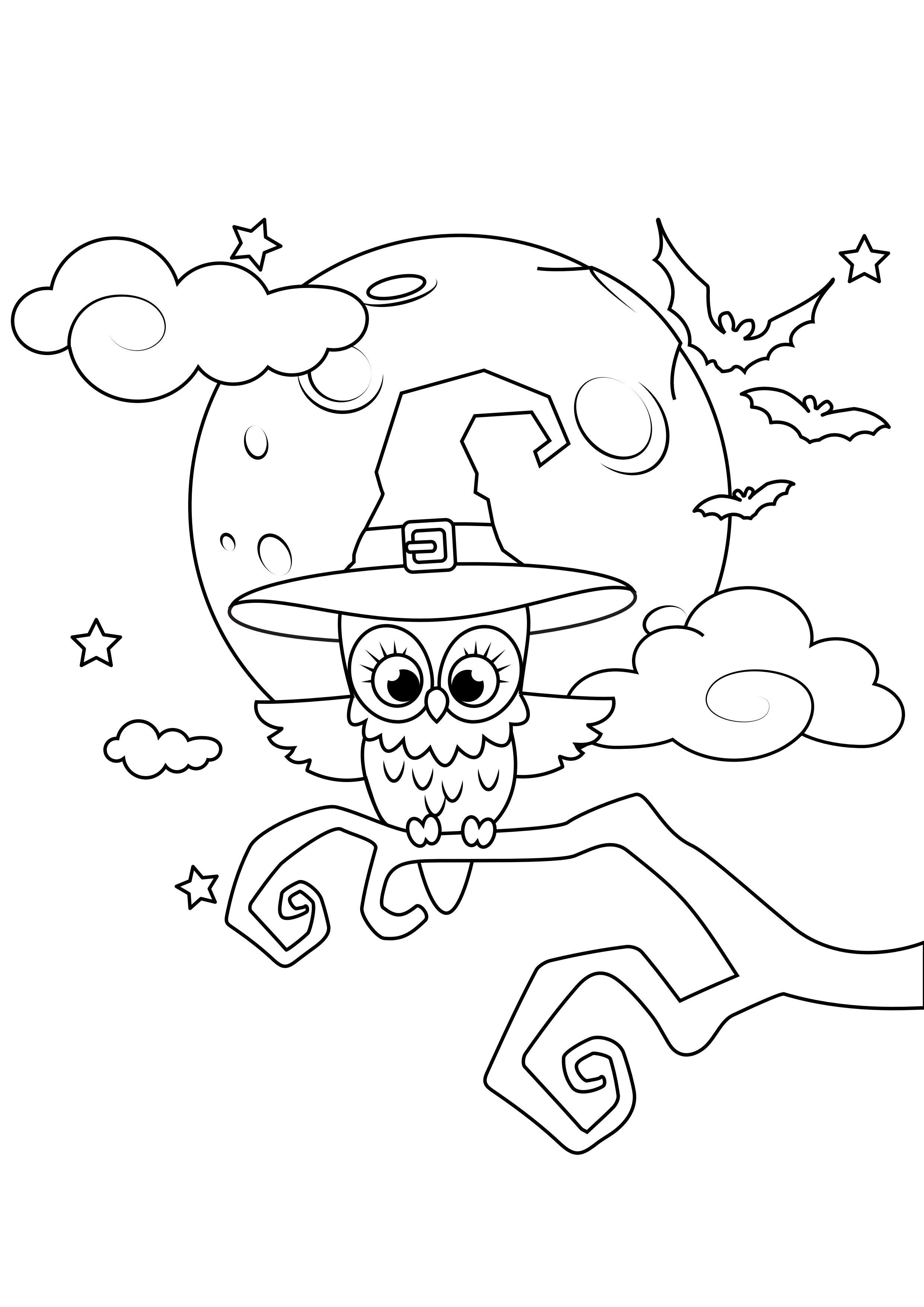 Malvorlage eule mit vollmond