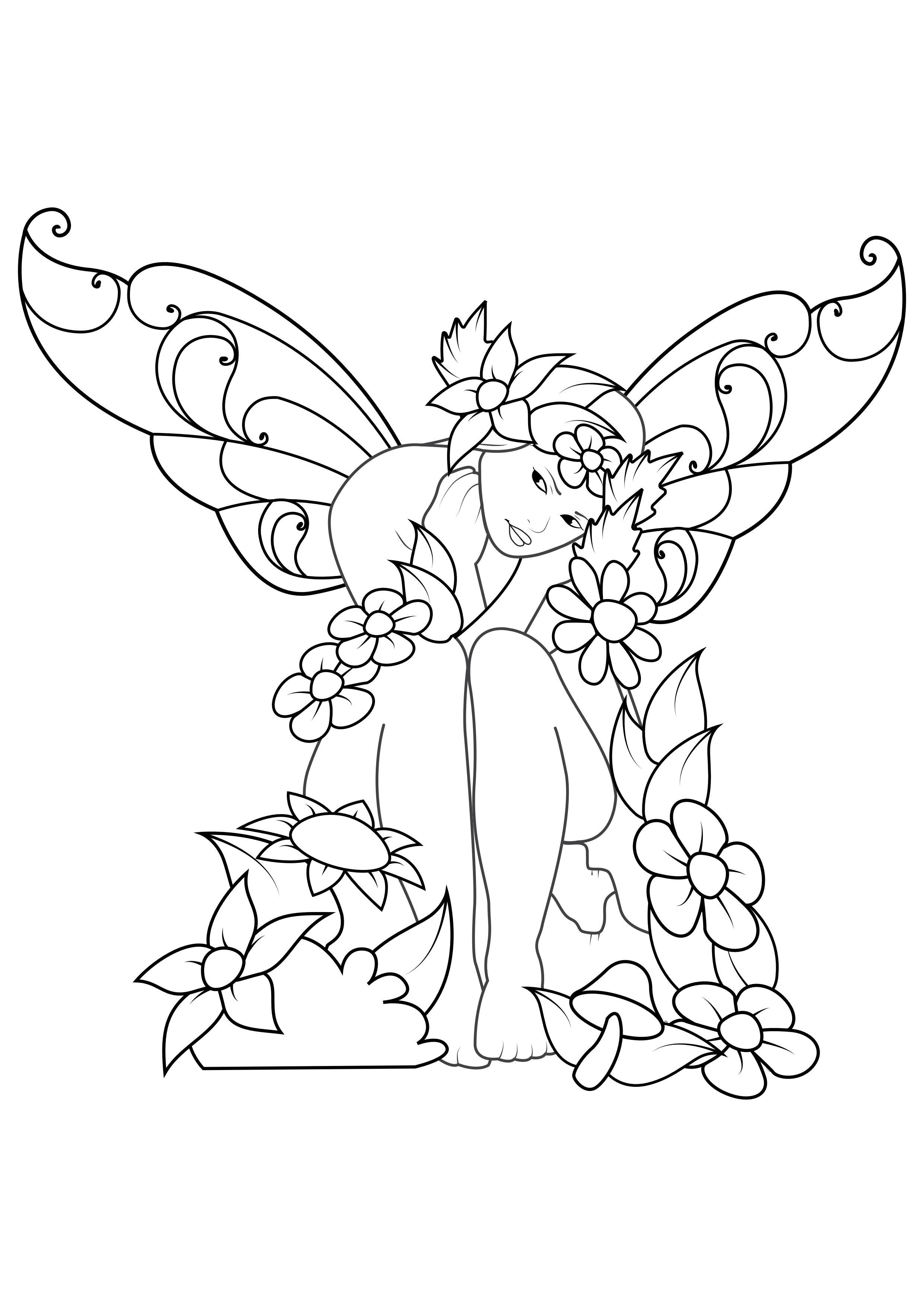 fee mit blumen Malvorlage fee mit blumen