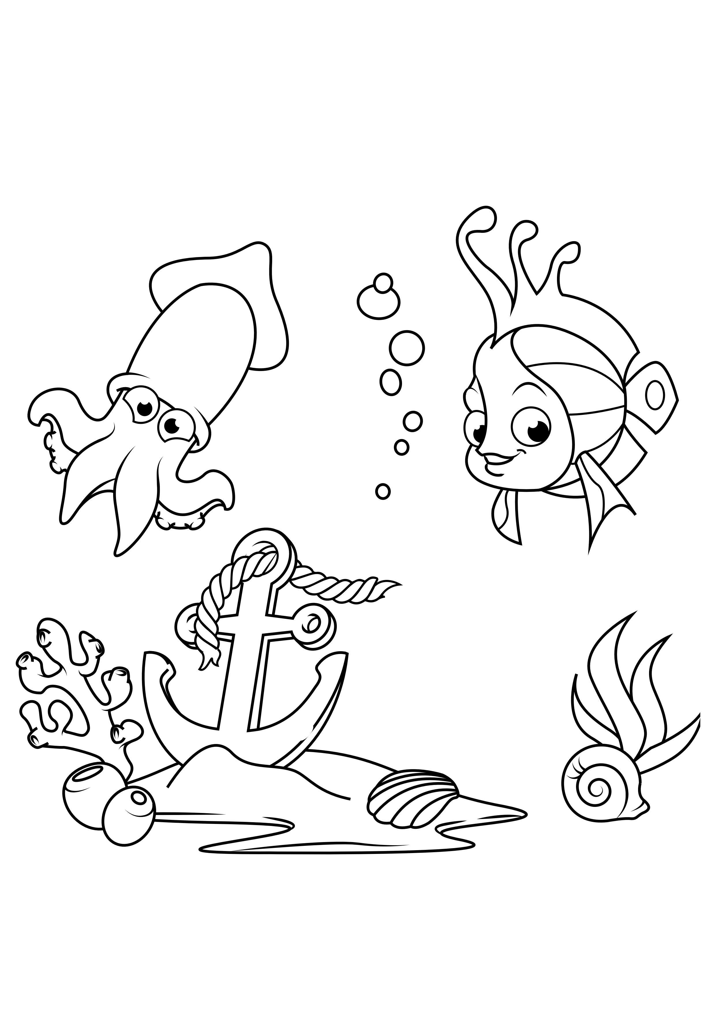 fisch und tintenfisch Malvorlage fisch und tintenfisch