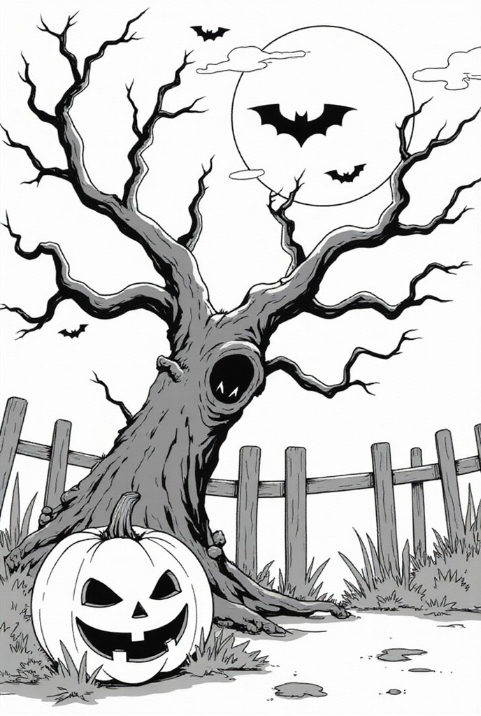 gruselige halloween-szene Malvorlage gruselige halloween-szene