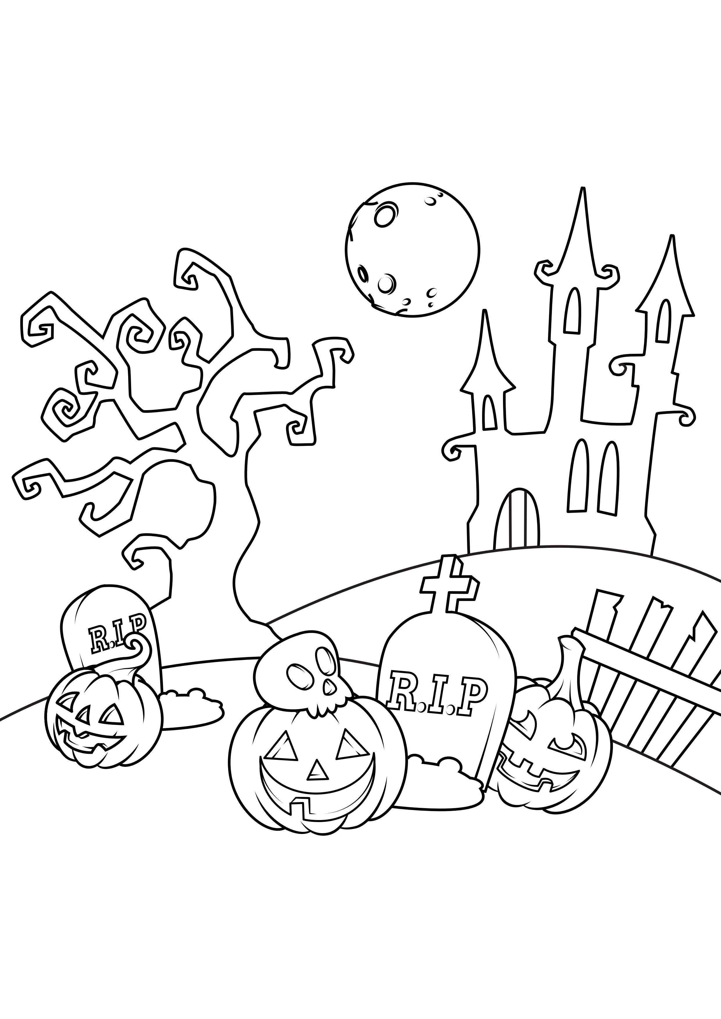 halloween-szene Malvorlage halloween-szene