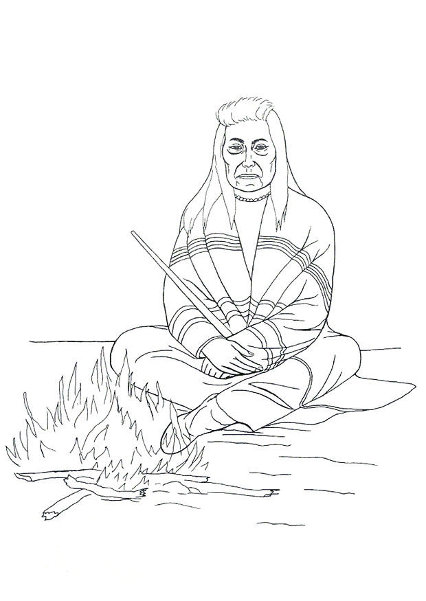 Malvorlage indianer am lagerfeuer