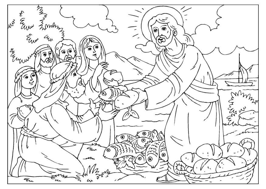 Malvorlage jesus verteilt brot und fisch