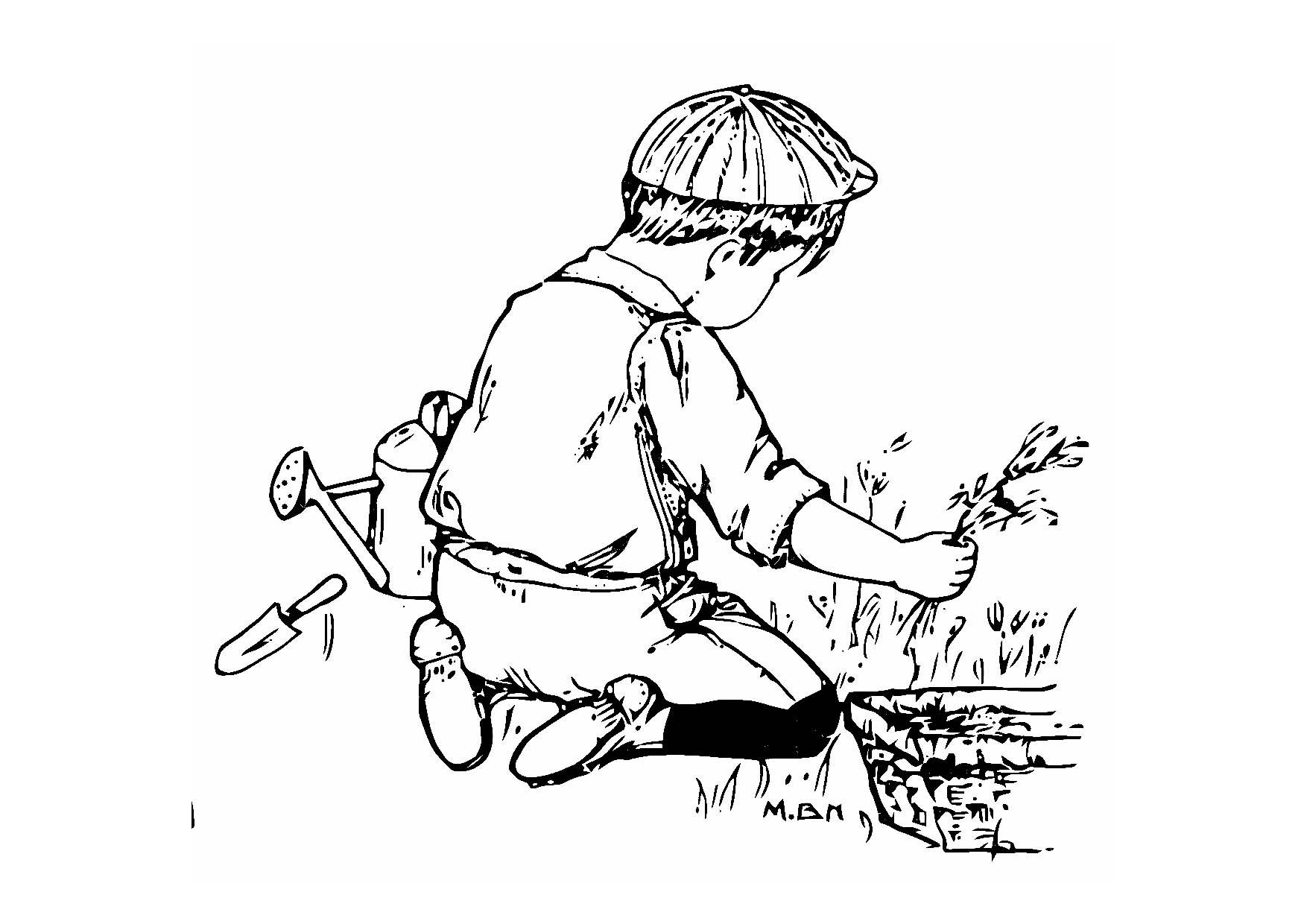 junge im garten Malvorlage junge im garten