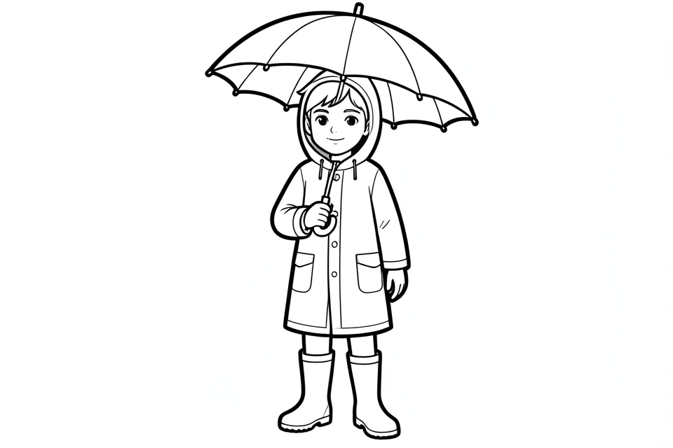 junge mit regenkleidung Malvorlage junge mit regenkleidung
