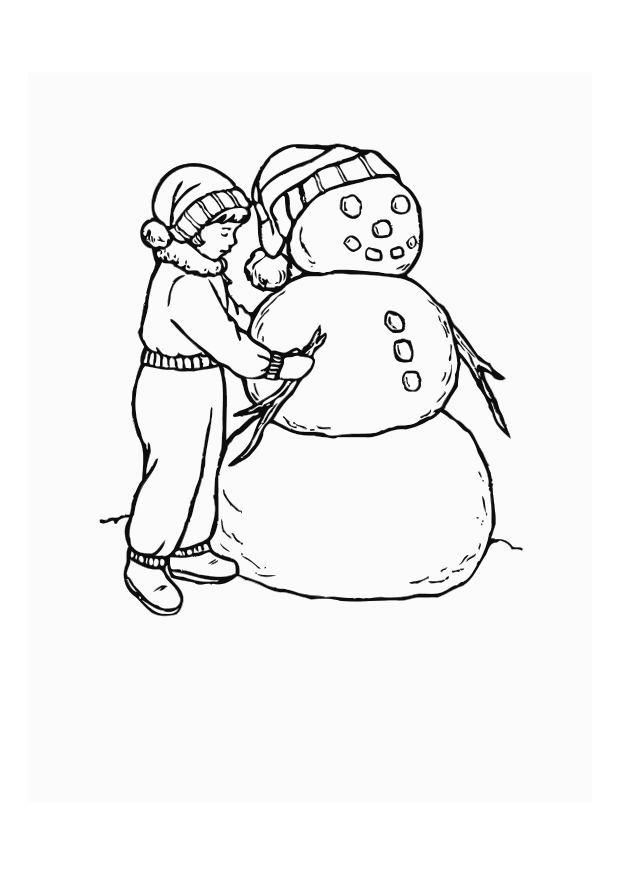 junge mit schneemann Malvorlage junge mit schneemann