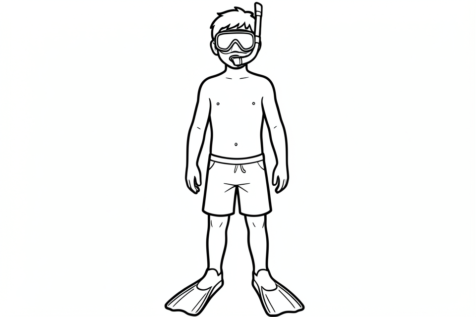 junge mit schnorchel Malvorlage junge mit schnorchel