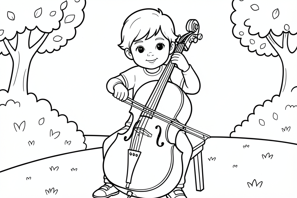 Malvorlage junge spielt cello