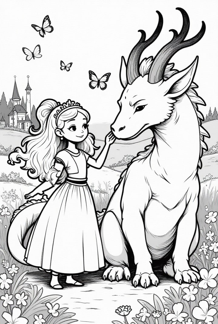 kleine prinzessin mit ihrem drachen Malvorlage kleine prinzessin mit ihrem drachen