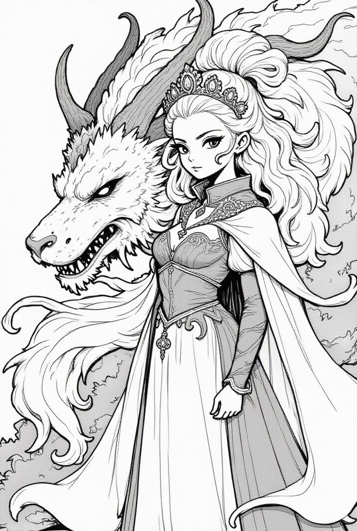 kriegerprinzessin mit ihrem drachen Malvorlage kriegerprinzessin mit ihrem drachen