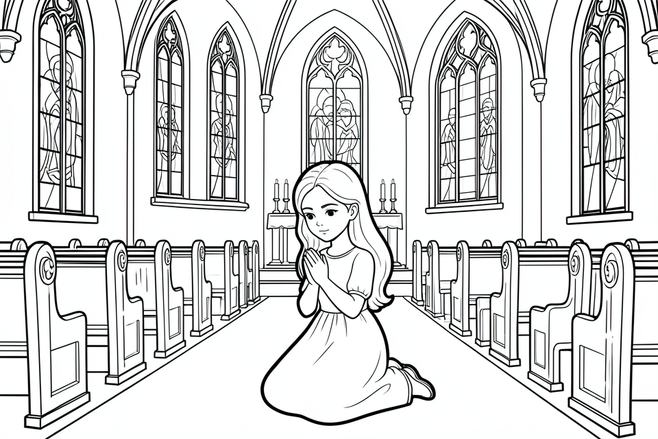 mA¤dchen betet in der kirche Malvorlage mA¤dchen betet in der kirche