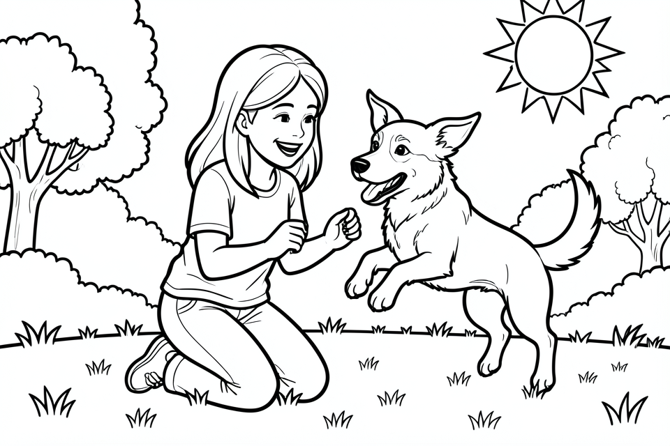 mA¤dchen spielt mit ihrem hund Malvorlage mA¤dchen spielt mit ihrem hund