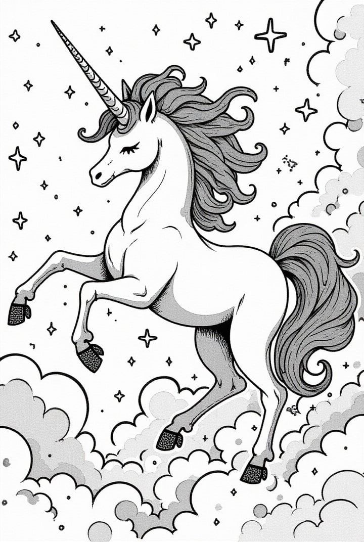magisches einhorn mit sternen Malvorlage magisches einhorn mit sternen