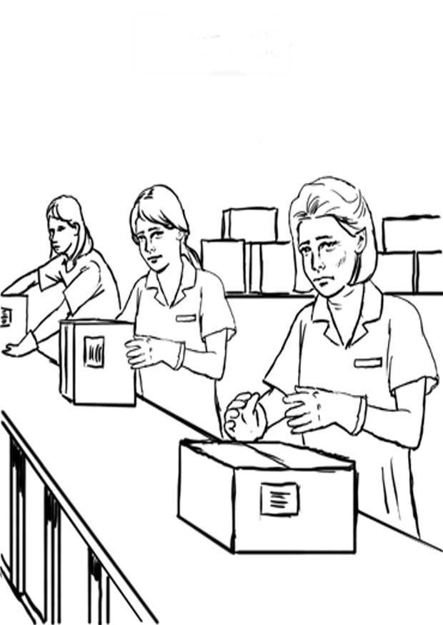 Malvorlage  arbeit am fliessband