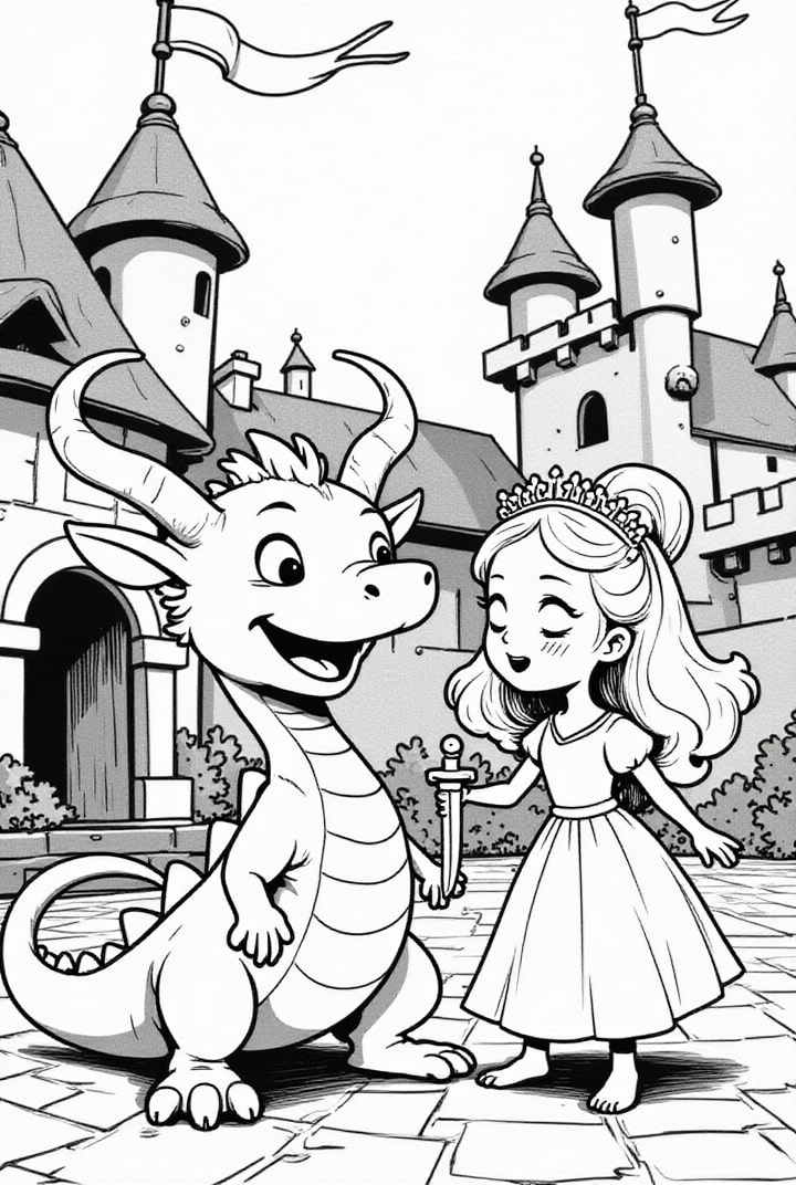 Malvorlage  drache mit prinzessin