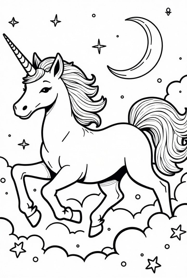 Malvorlage  einhorn galoppiert durch die nacht