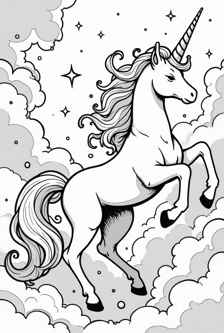 Malvorlage  einhorn in den wolken