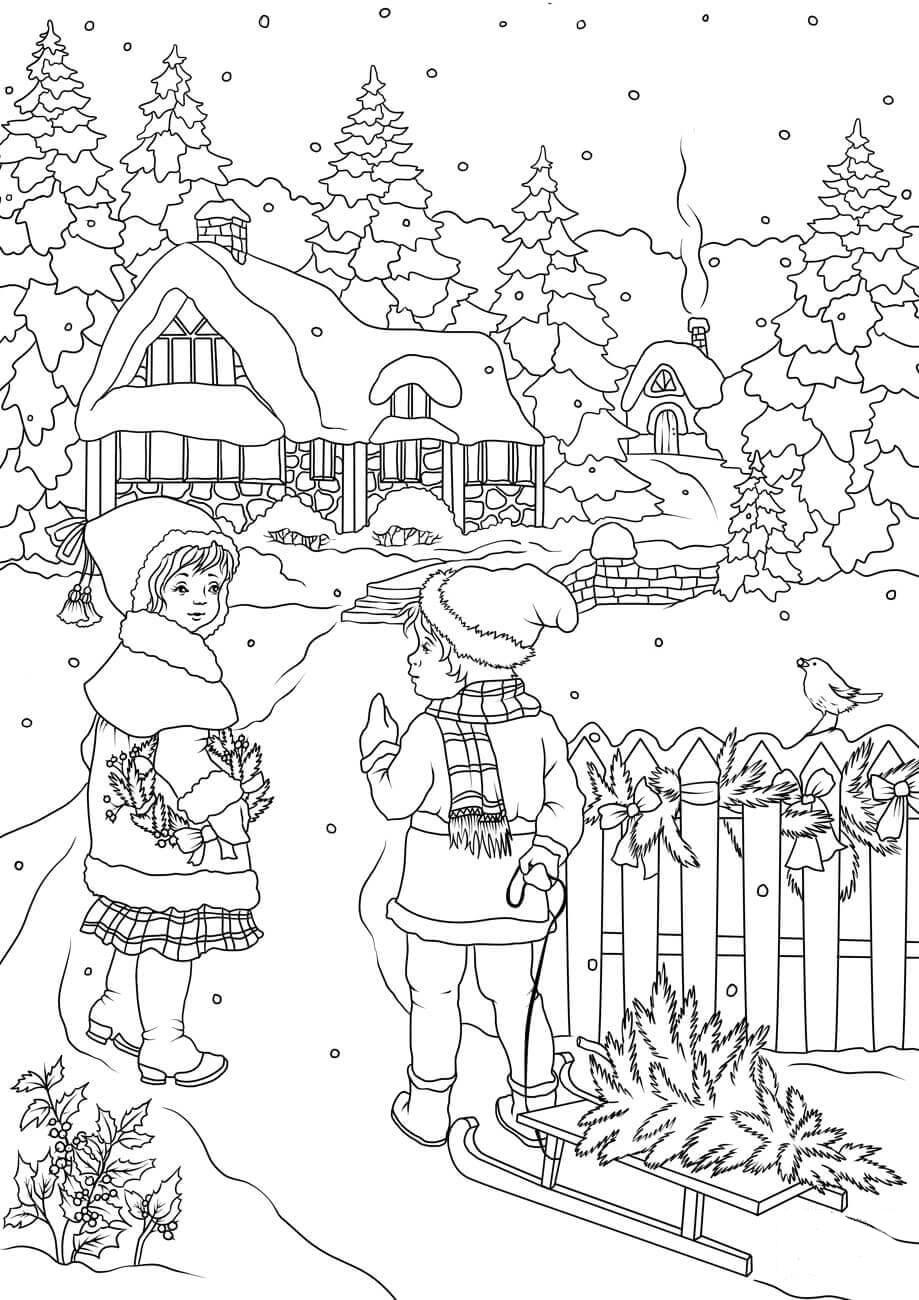 Malvorlage  im schnee laufen