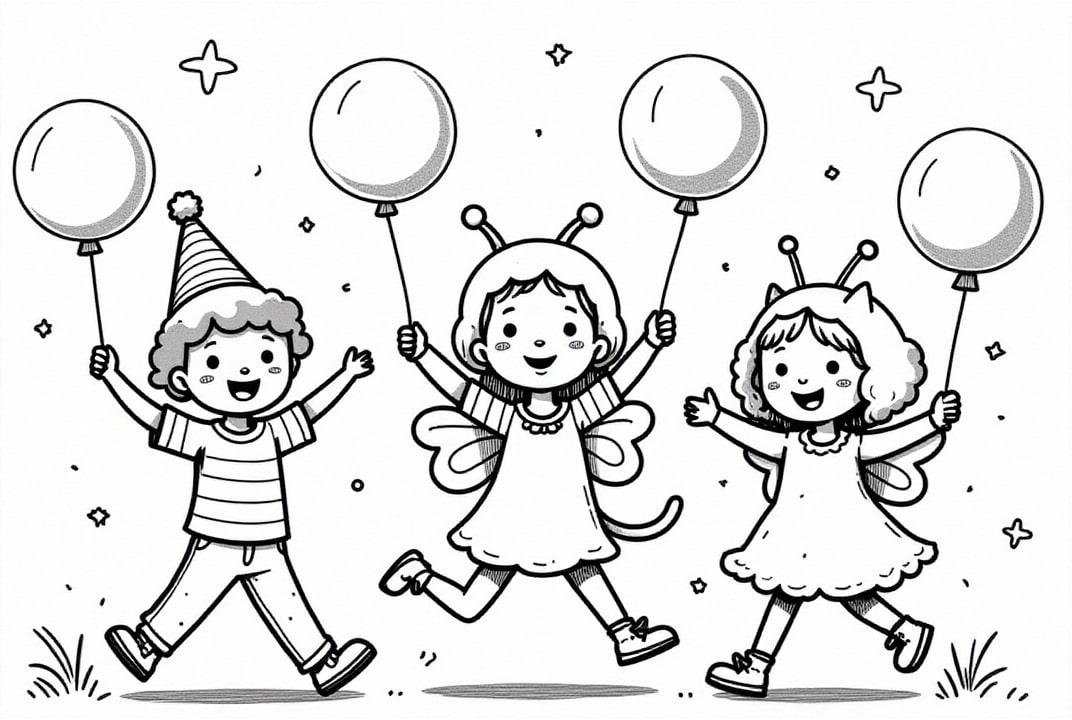 Malvorlage  karneval mit luftballons
