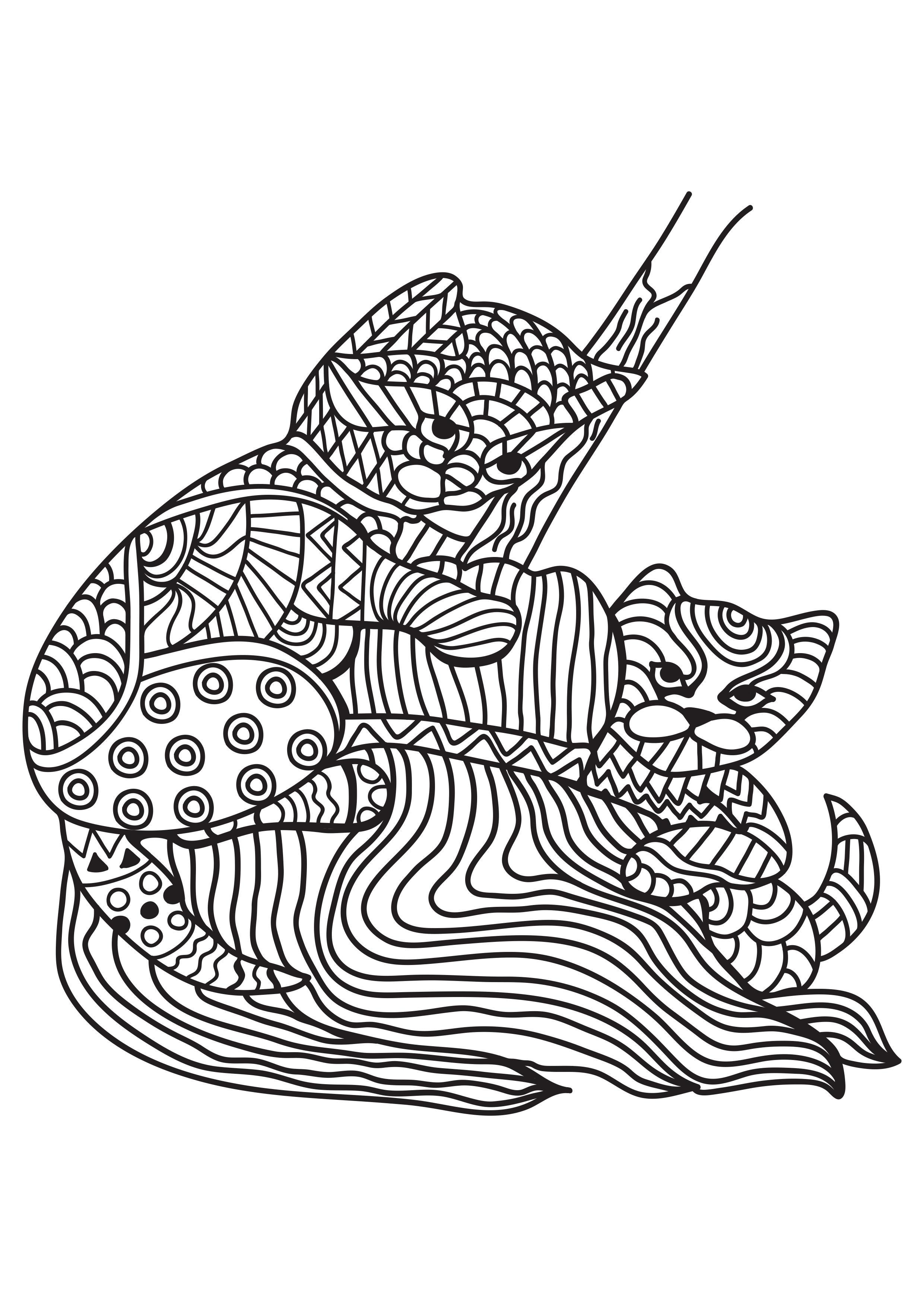 Malvorlage  katzen spielen