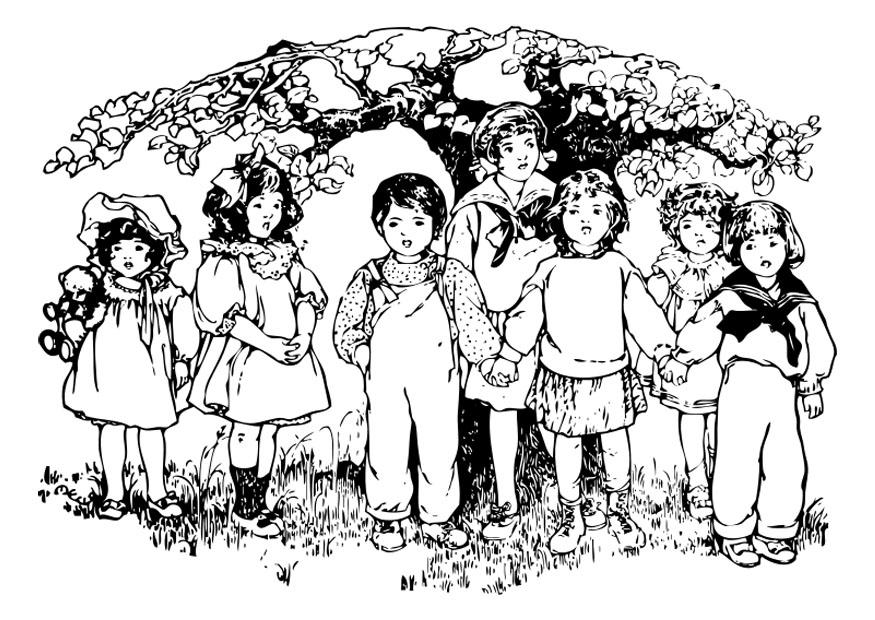 Malvorlage  kinder unter dem baum