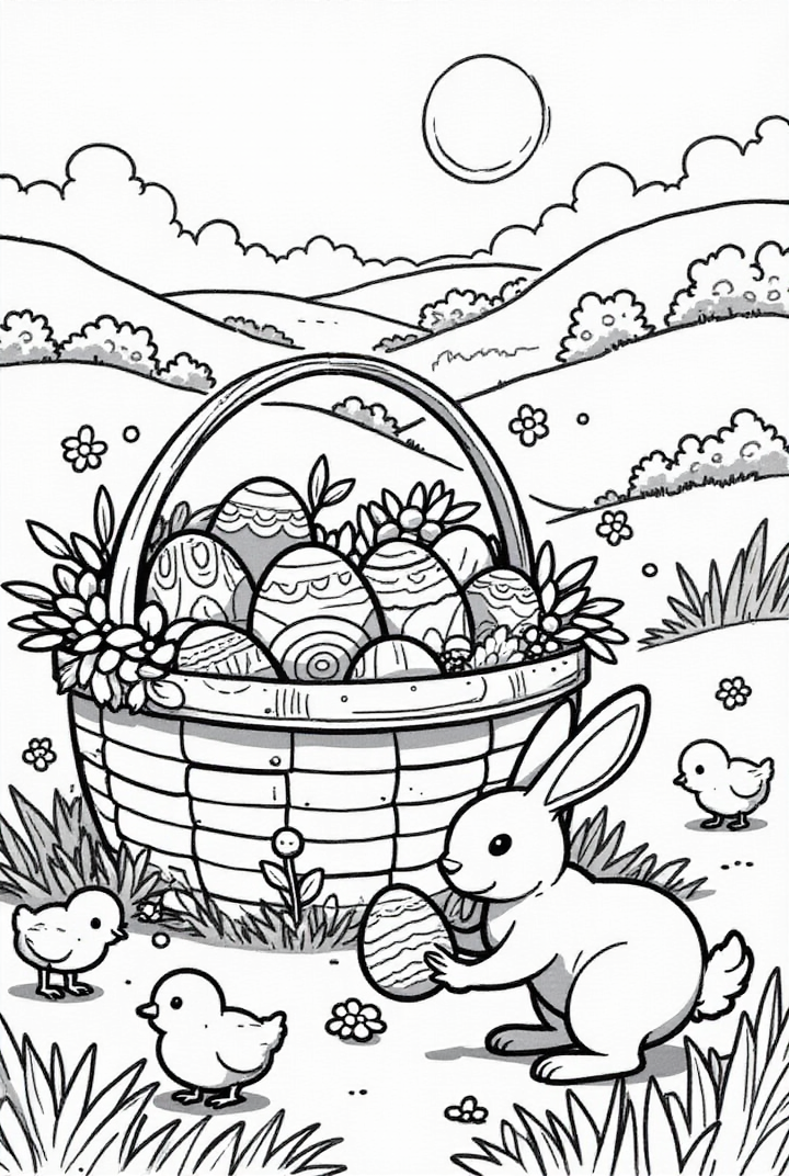 Malvorlage  osterhase mit osterkA¶rbchen