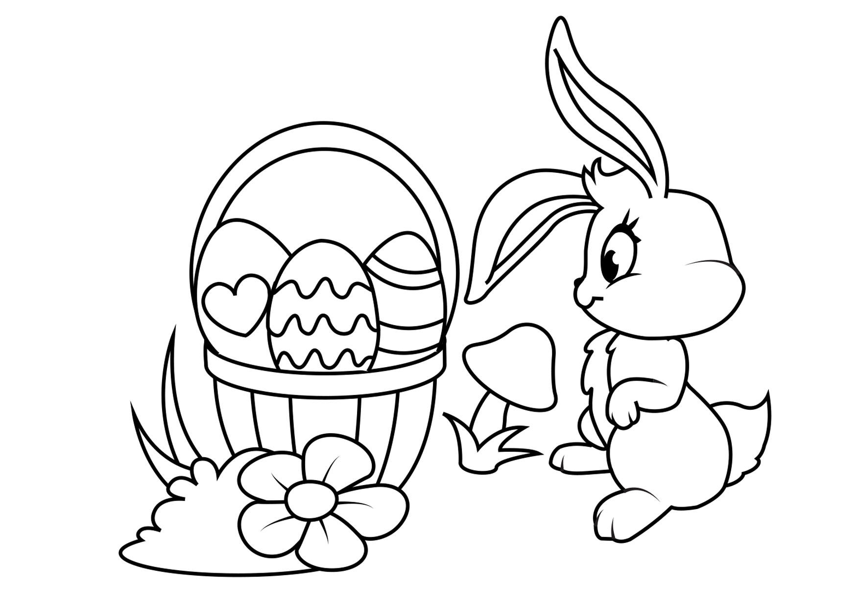 Malvorlage  osterhase mit osterkorb