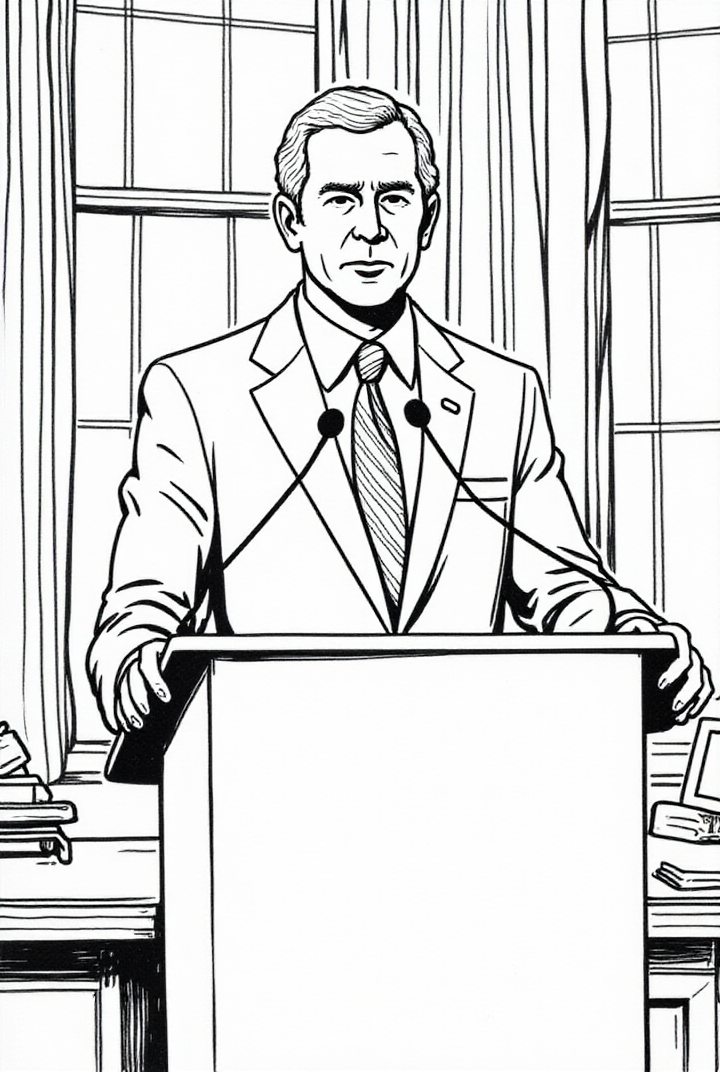 Malvorlage  prA¤sident george w. bush hA¤lt eine rede