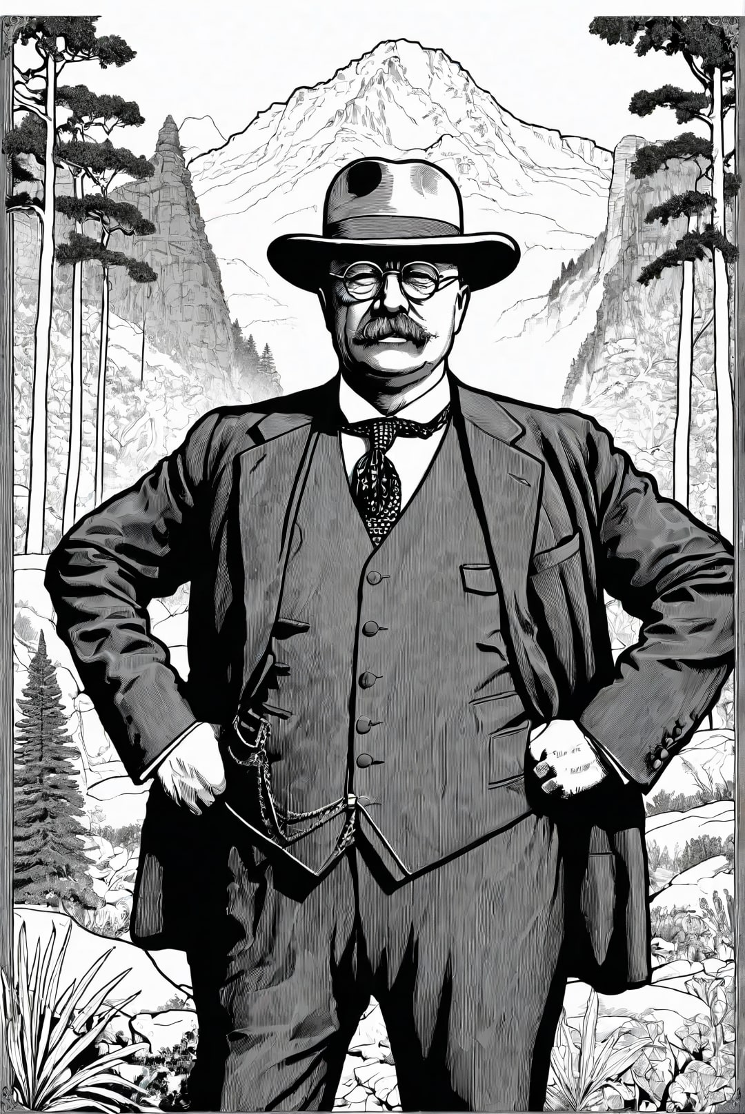 Malvorlage  prA¤sident theodore roosevelt in einem naturpark