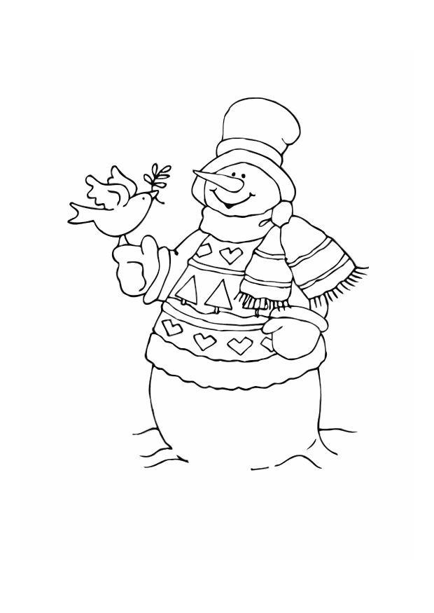 Malvorlage  schneemann mit vogel