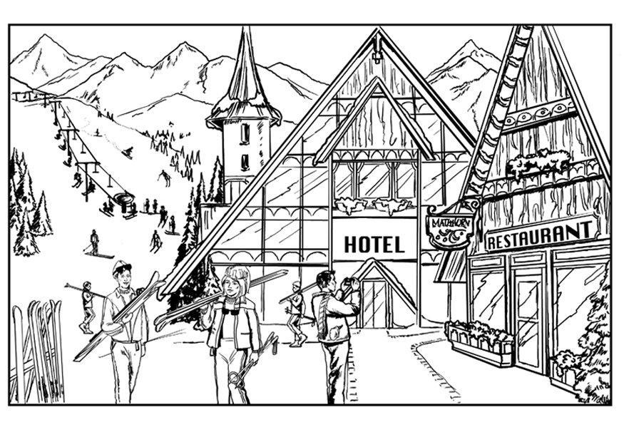 Malvorlage  skifahren - chalet