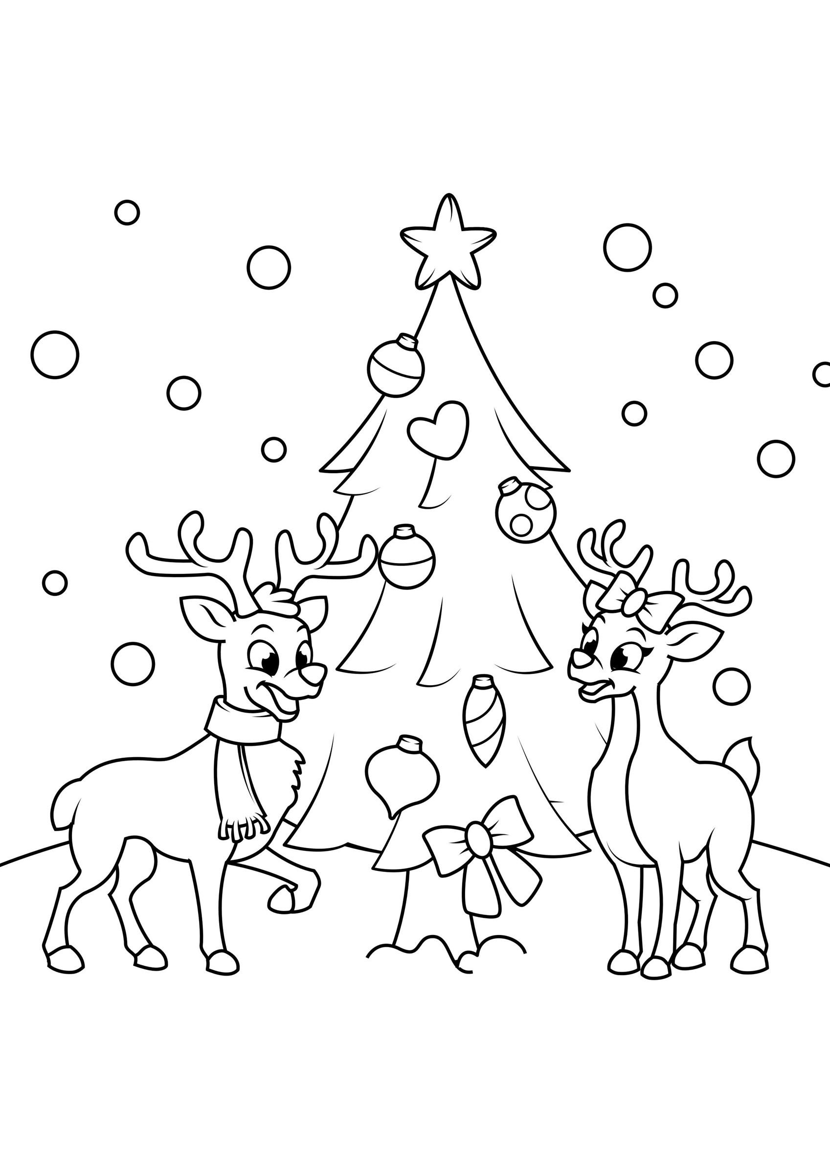 Malvorlage  weihnachtsbaum mit rentier