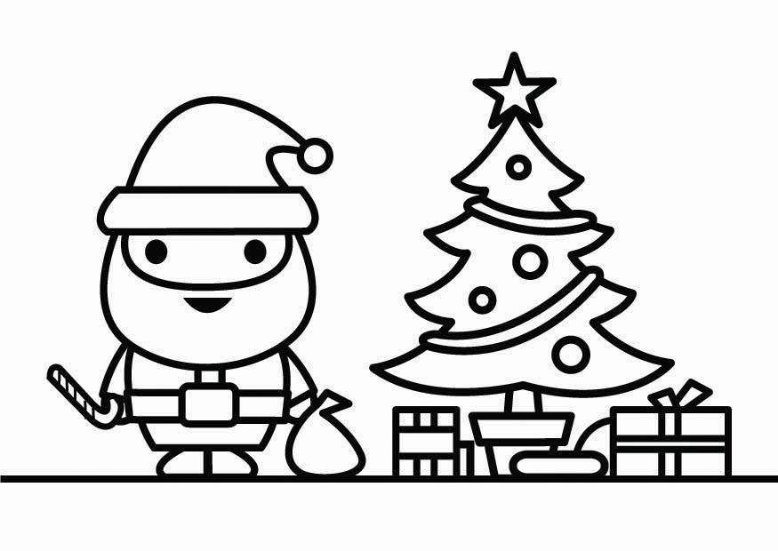 Malvorlage  weihnachtsmann und weihnachtsbaum